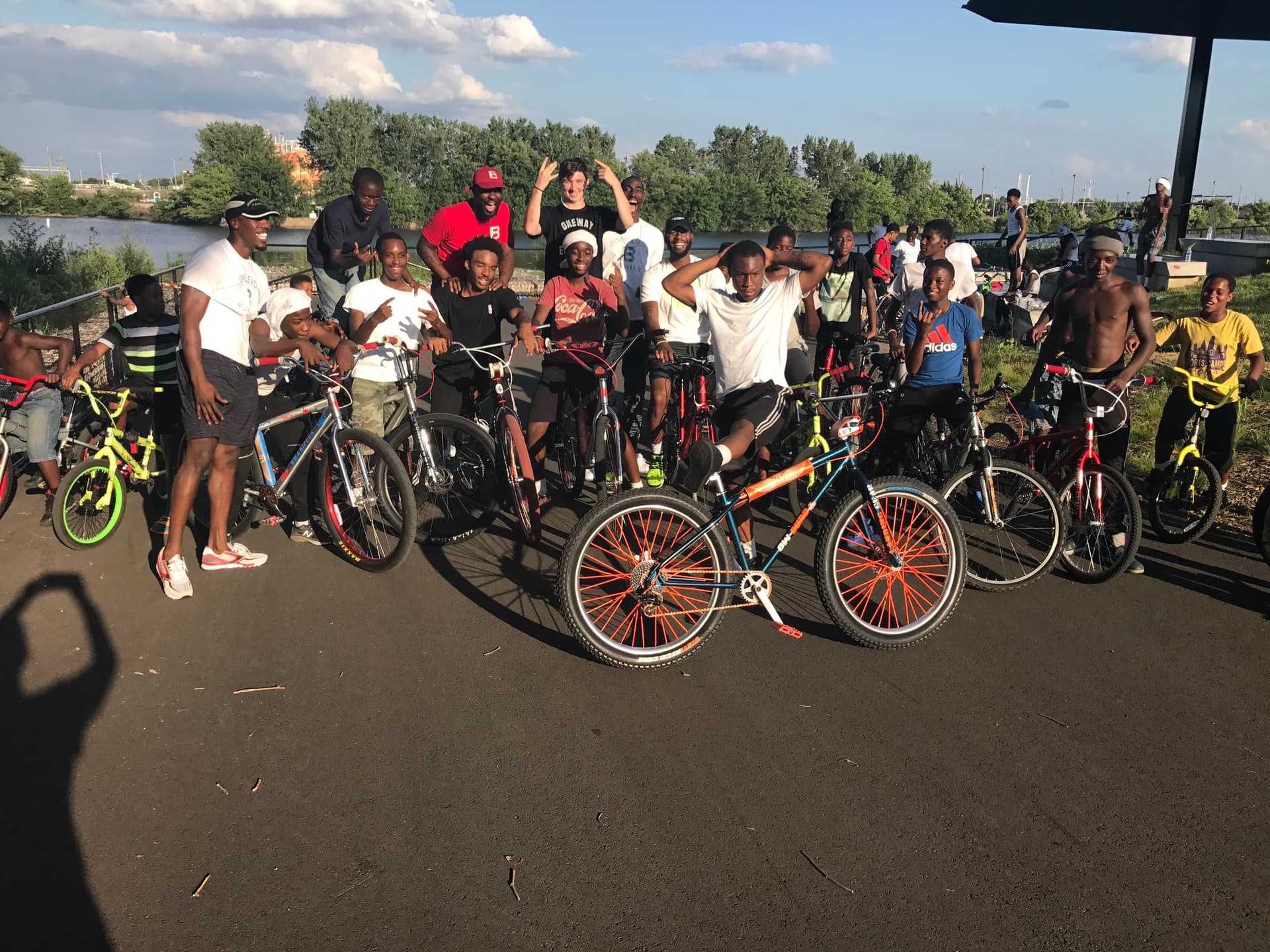 Born Leader Family Bikes Up Guns Down initiative -- 150 bike riders gathered at a Philadelphia waterfront park
