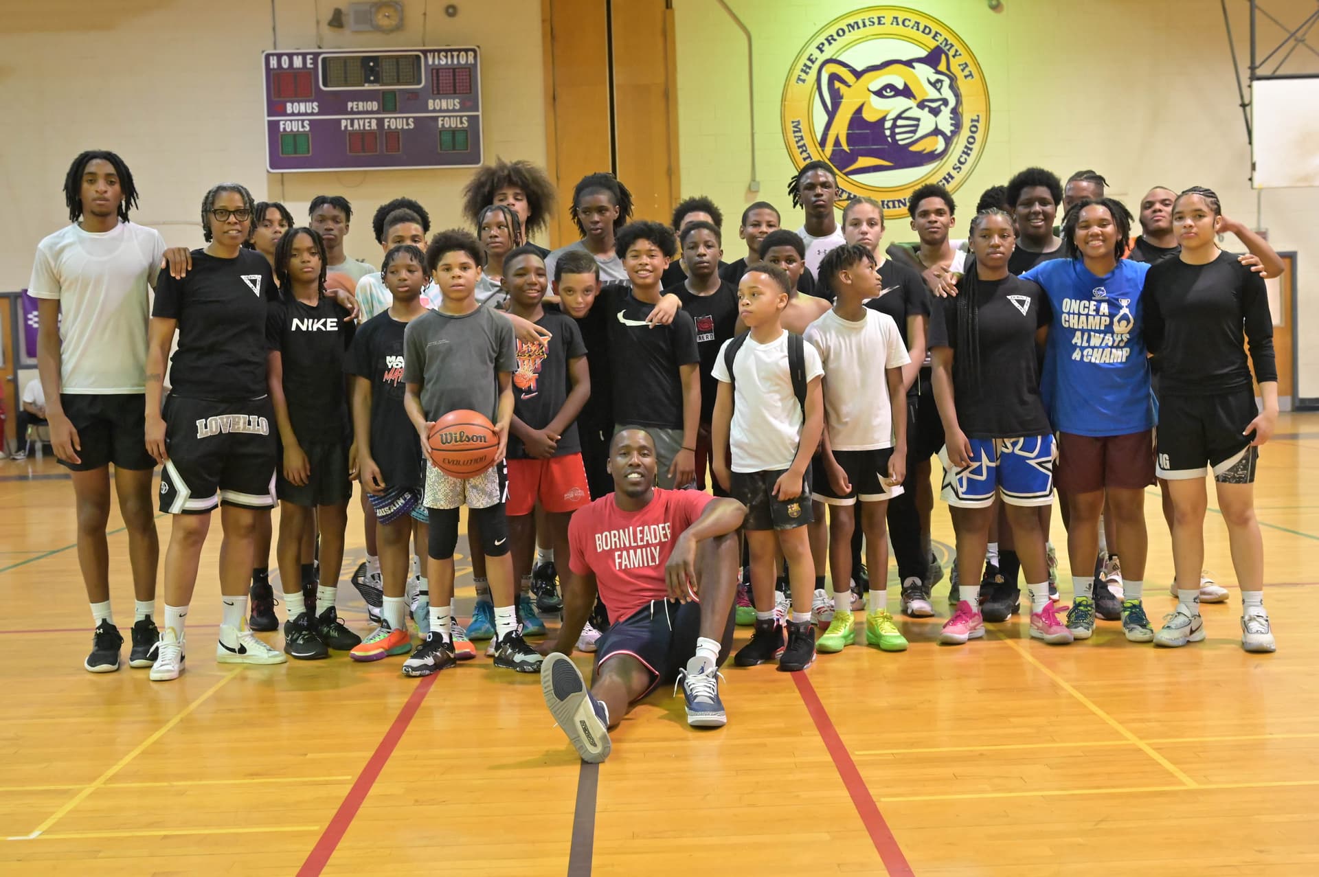 Tasheed Carr with 25+ youth athletes at The Promise Academy basketball camp